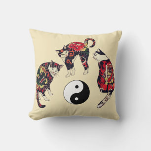 JAPANESE CATS ,DRAGON RED DEVIL TATTOOS,YIN YANG CUSHION