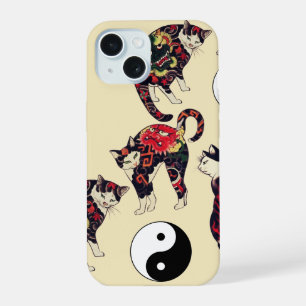 JAPANESE CATS ,DRAGON RED DEVIL TATTOOS,YIN YANG iPhone 15 CASE