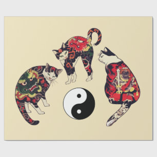 JAPANESE CATS ,DRAGON RED DEVIL TATTOOS,YIN YANG  WRAPPING PAPER