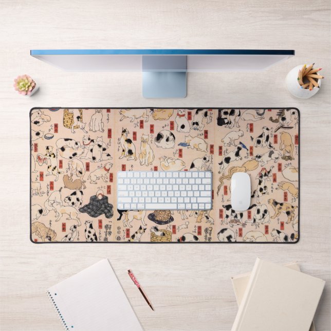 Japanese Cats of The Edo era, Kuniyoshi, Ukiyo-e Desk Mat (Office 1)