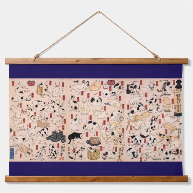 Japanese Cats of The Edo era, Kuniyoshi, Ukiyo-e Hanging Tapestry (Front)