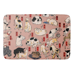 Japanese Cats Ukiyo-e Art Funny Bath Mat