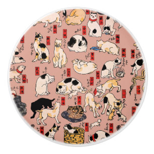 Japanese Cats Ukiyo-e Art Funny Ceramic Knob