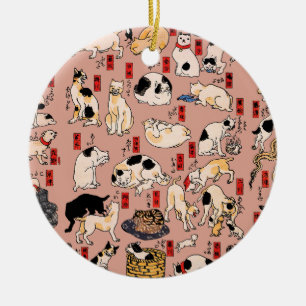 Japanese Cats Ukiyo-e Art Funny Ceramic Ornament