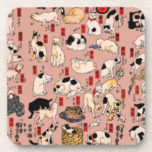 Japanese Cats Ukiyo-e Art Funny Coaster