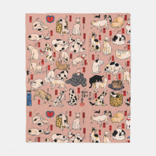 Japanese Cats Ukiyo-e Art Funny Fleece Blanket