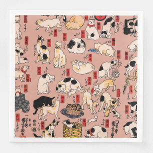 Japanese Cats Ukiyo-e Art Funny Napkin