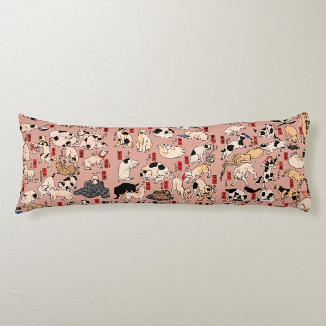 japanese cats Ukiyo-e Funny kitty Body Cushion (Front)