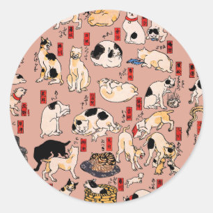 japanese cats Ukiyo-e Funny kitty Classic Round Sticker