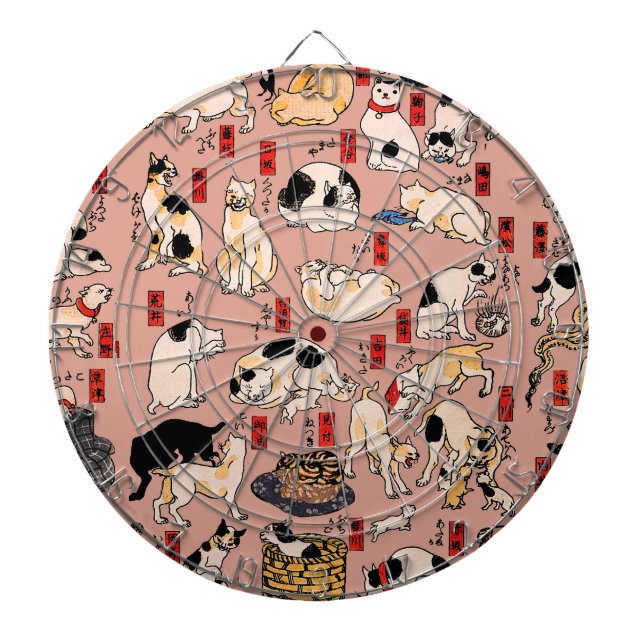 japanese cats Ukiyo-e Funny kitty Dartboard (Front)