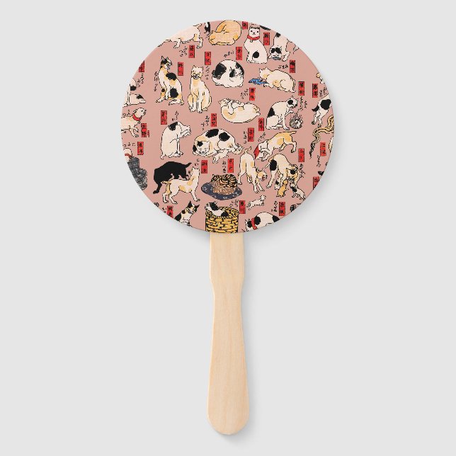 japanese cats Ukiyo-e Funny kitty Hand Fan (Front)