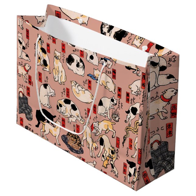 japanese cats Ukiyo-e Funny kitty Large Gift Bag (Front Angled)