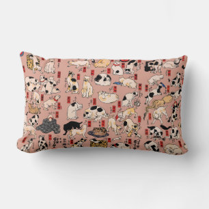 japanese cats Ukiyo-e Funny kitty Lumbar Cushion