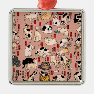 japanese cats Ukiyo-e Funny kitty Metal Ornament