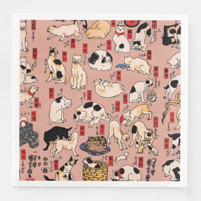 japanese cats Ukiyo-e Funny kitty Napkin (Front)