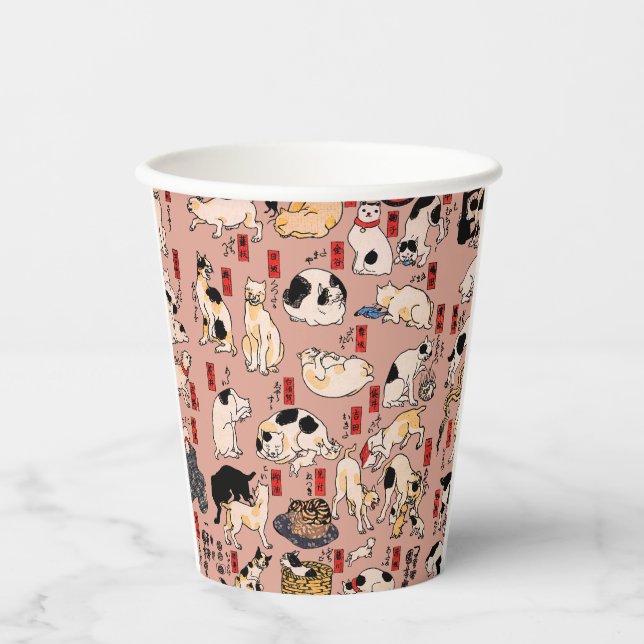 japanese cats Ukiyo-e Funny kitty Paper Cups (Front)