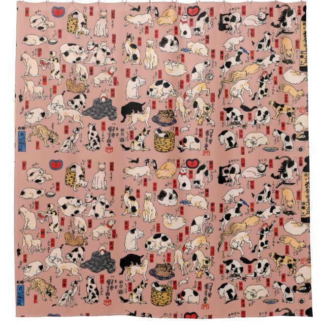 japanese cats Ukiyo-e Funny kitty Shower Curtain (Front)