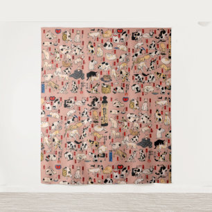 japanese cats Ukiyo-e Funny kitty Tapestry