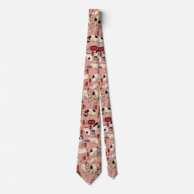 japanese cats Ukiyo-e Funny kitty Tie (Front)