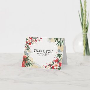 Japanese Cherry Blossom and Bamboo Wedding Thank You Card