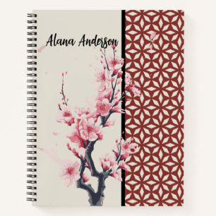 Japanese Cherry Blossom and Geometric Pattern Notebook
