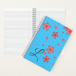 Japanese Cherry Blossom and Wave Pattern Notebook