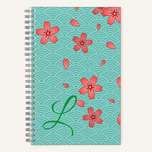 Japanese Cherry Blossom and Wave Pattern Notebook