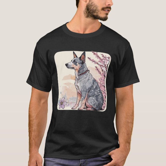 Japanese Cherry Blossom Australian Cattle Dog Saku T-Shirt (Front)
