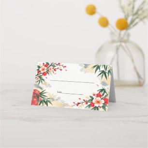 Japanese Cherry Blossom Bamboo Vintage Wedding Place Card