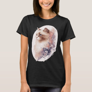 Japanese Cherry Blossom Birman Cat Watercolor Saku T-Shirt