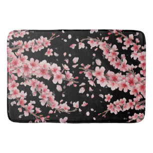 Japanese Cherry Blossom Blush Pink white Bath Mat