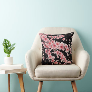 Japanese Cherry Blossom Blush Pink white Cushion