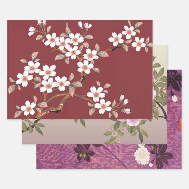 Japanese Cherry Blossom Design Wrapping Paper Sheet (Set)