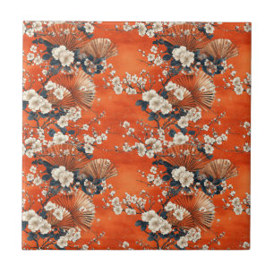 Japanese Cherry Blossom Fan Pattern (1) Ceramic Tile