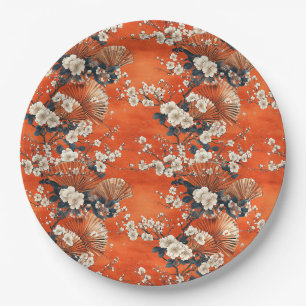 Japanese Cherry Blossom Fan Pattern (1) Paper Plate