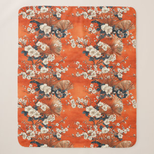 Japanese Cherry Blossom Fan Pattern (1) Sherpa Blanket