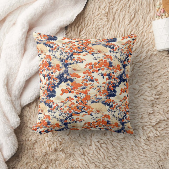 Japanese Cherry Blossom Fan Pattern (2) Cushion (Blanket)