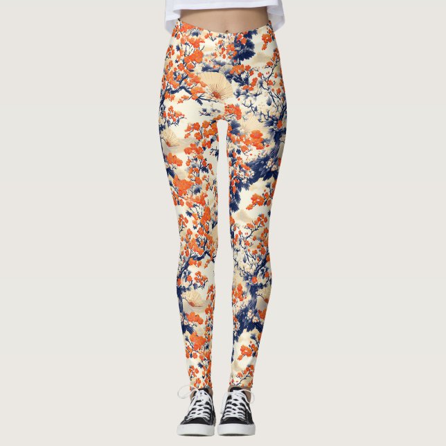 Japanese Cherry Blossom Fan Pattern (2) Leggings (Front)