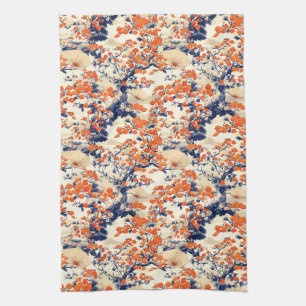 Japanese Cherry Blossom Fan Pattern (2) Tea Towel
