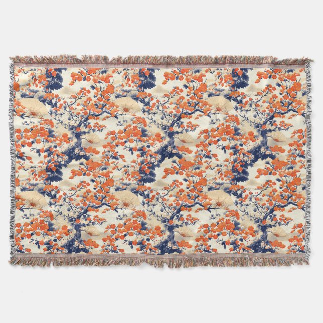 Japanese Cherry Blossom Fan Pattern (2) Throw Blanket (Front)