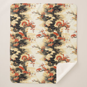 Japanese Cherry Blossom Fan Pattern (3) Sherpa Blanket