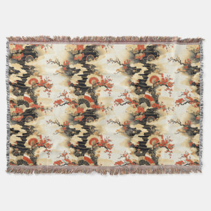Japanese Cherry Blossom Fan Pattern (3) Throw Blanket