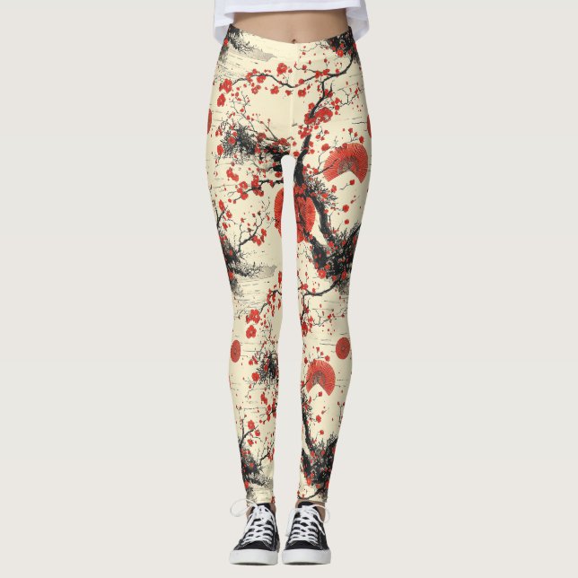 Japanese Cherry Blossom Fan Pattern (4) Leggings (Front)