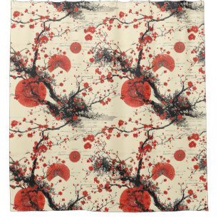 Japanese Cherry Blossom Fan Pattern (4) Shower Curtain