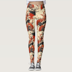 Japanese Cherry Blossom Fan Pattern (5) Leggings