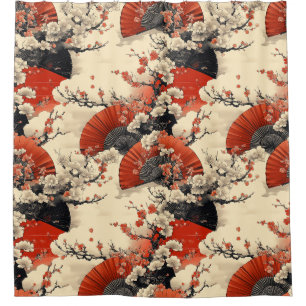 Japanese Cherry Blossom Fan Pattern (5) Shower Curtain