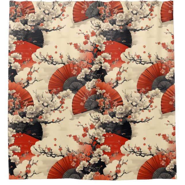 Japanese Cherry Blossom Fan Pattern (5) Shower Curtain (Front)