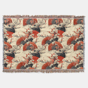 Japanese Cherry Blossom Fan Pattern (5) Throw Blanket