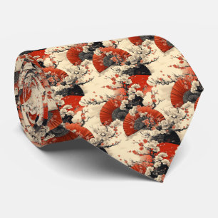 Japanese Cherry Blossom Fan Pattern (5) Tie