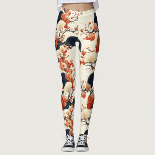 Japanese Cherry Blossom Fan Pattern (6) Leggings